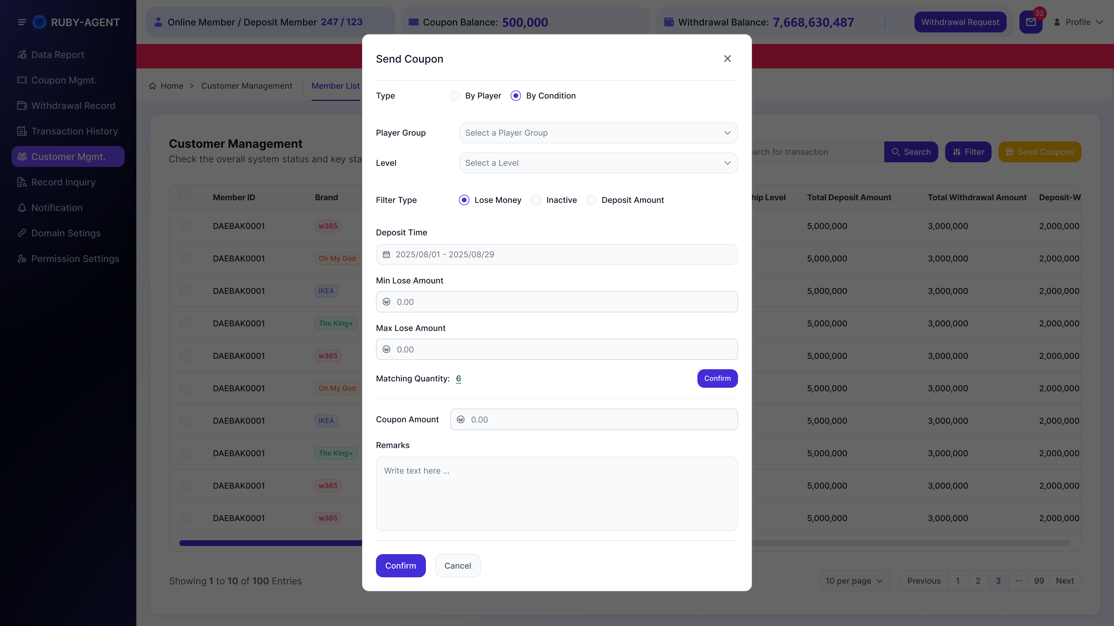 Customer Mgmt. - 2.10 By Condition - Lose Money