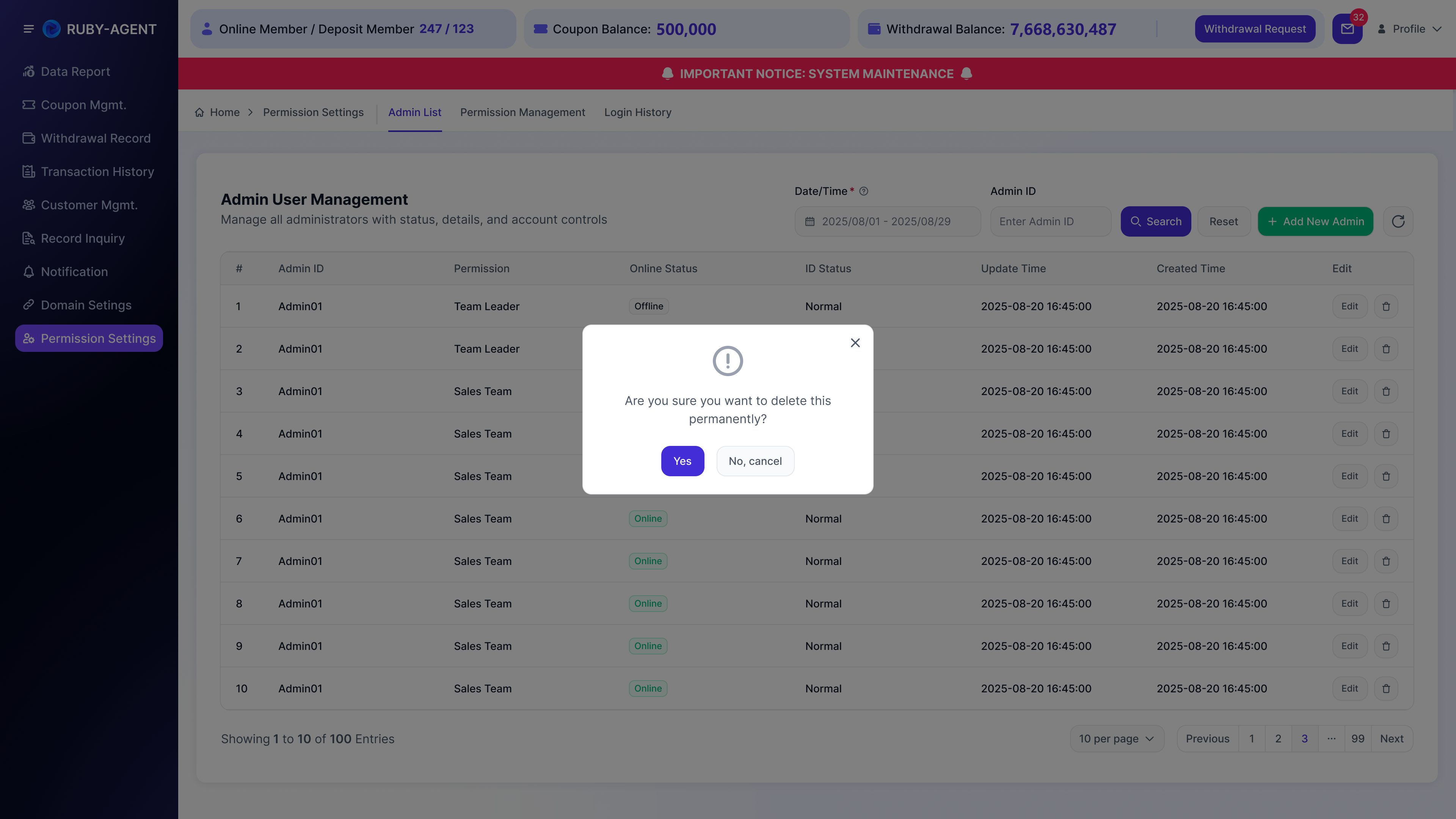 Permission Setting - 1.8 删除 Admin Account 确认