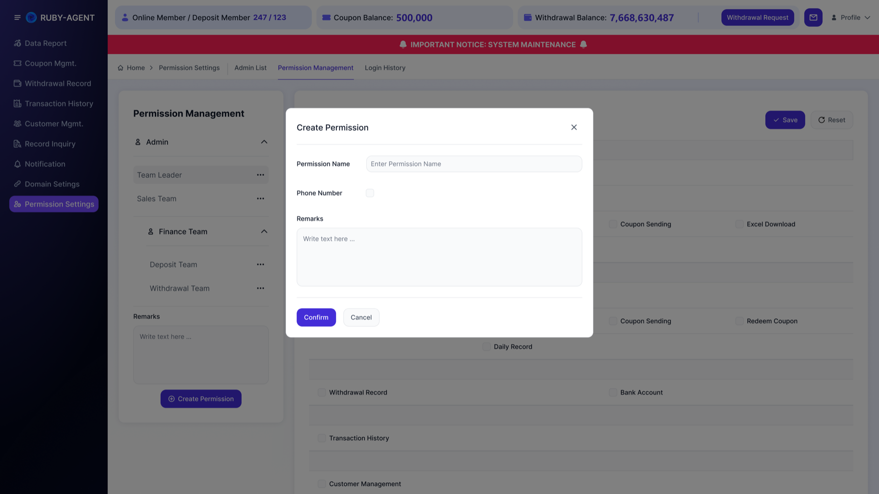 Permission Setting - 2.3 Create Permission 弹窗